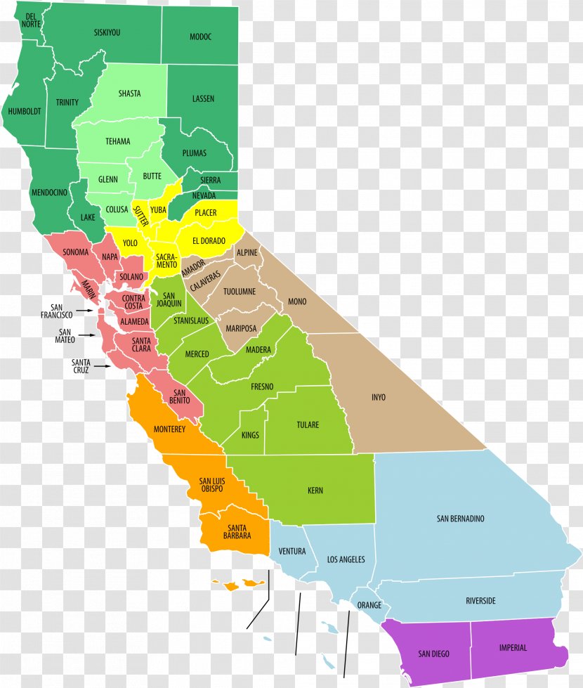 Southern California San Francisco Border Region Mapa Polityczna - Area - Map Transparent PNG