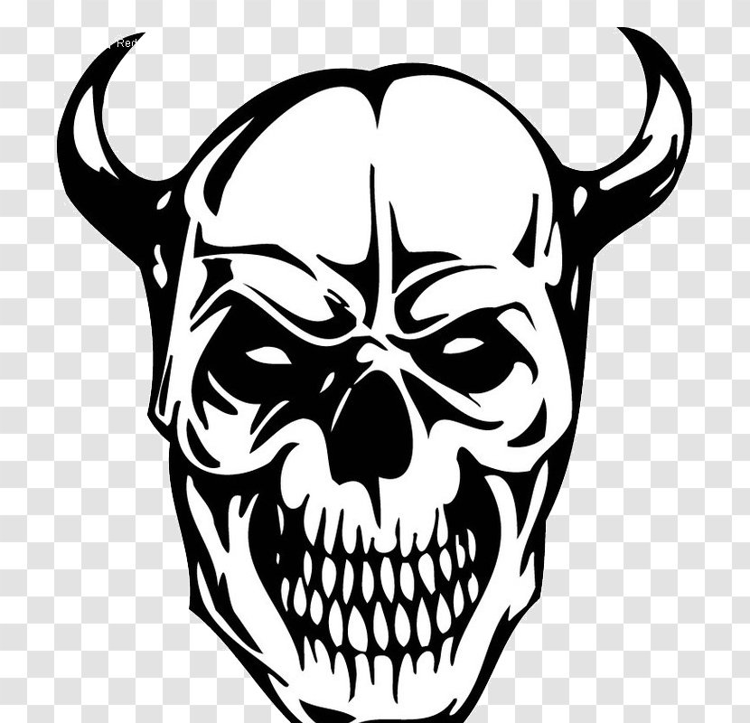 Skull Wall Decal Sticker Tattoo - Monochrome Photography - Devil Transparent PNG