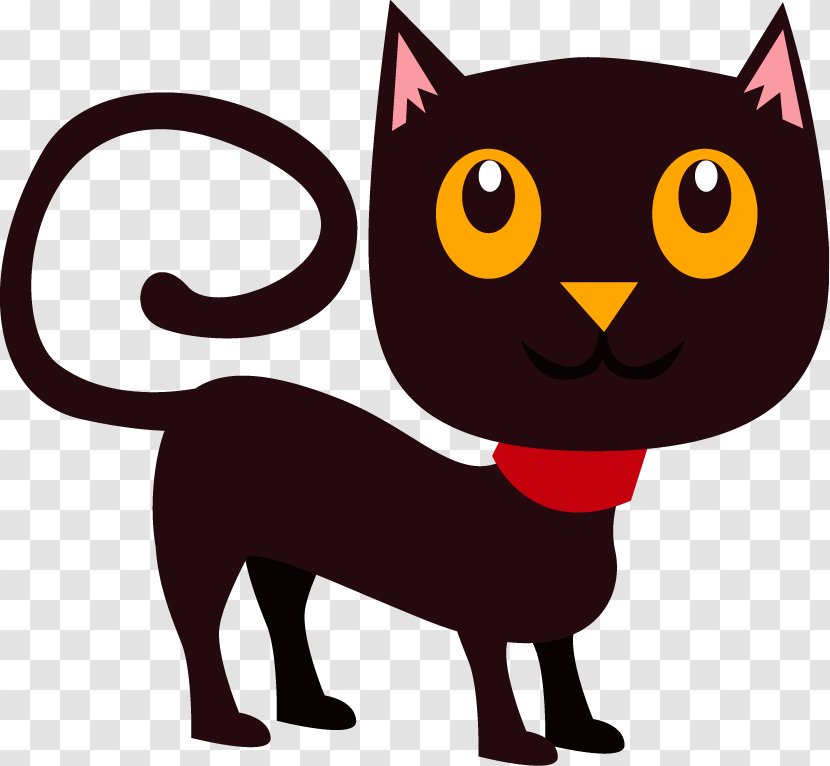 Black Cat Kitten Whiskers Clip Art - Vector Cartoon Transparent PNG