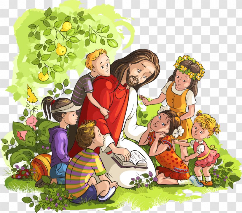 Bible Child Illustration - Toddler - Vector Jesus Read The And Children Transparent PNG