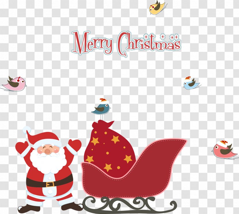 Santa Claus Christmas - Tree - With Sleigh Birds Transparent PNG