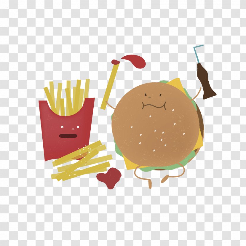 Hamburger French Fries Fast Food Fried Chicken Junk - Cartoon - Burger Transparent PNG