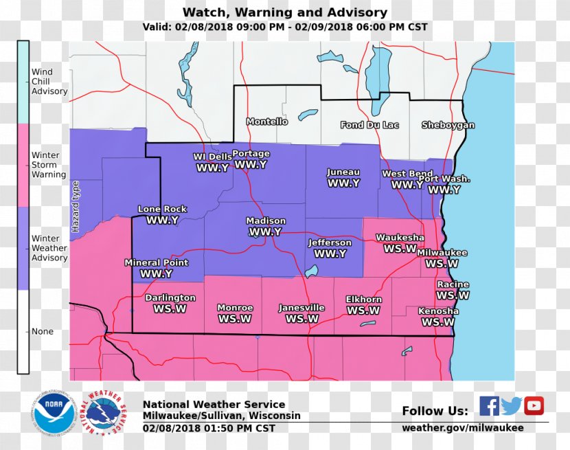 Wisconsin National Weather Service Rain Winter Storm - Map Transparent PNG