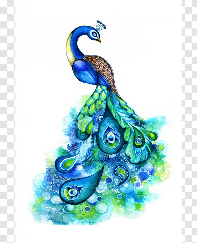 Watercolor Painting Peafowl Abstract Art - Printmaking - Peacock Images Transparent PNG