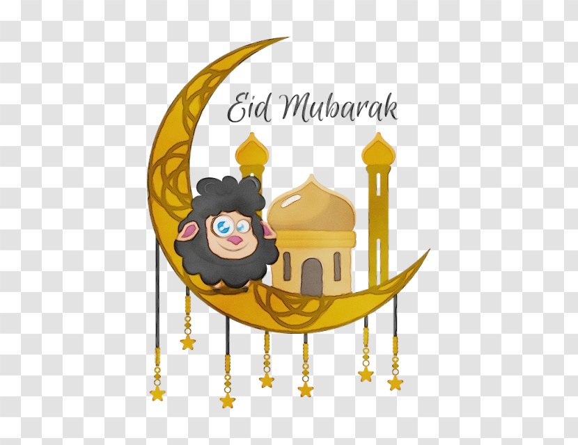 Sheep Eid Al-Fitr Al-Adha Mubarak Illustration - Yellow - Fictional Character Transparent PNG