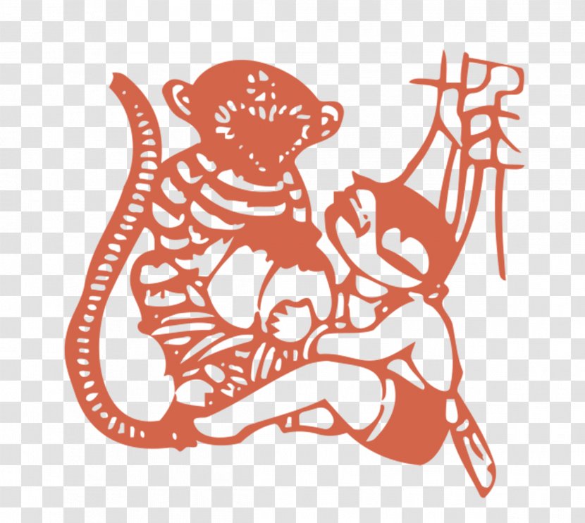 Chinese Zodiac Papercutting New Year Snake - Flower - Carved Monkey Transparent PNG