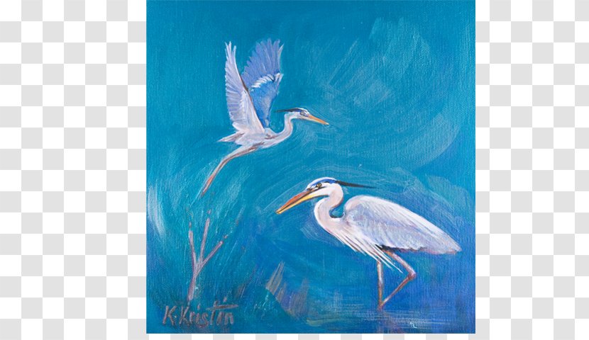 Great Blue Heron Egret Bird Painting Transparent PNG