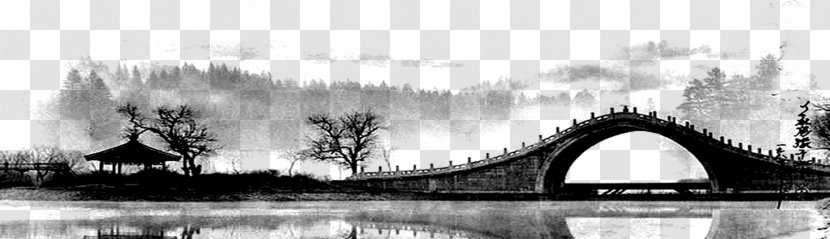 Chinese Pavilion Arch Bridge - Reflection - Ink Transparent PNG