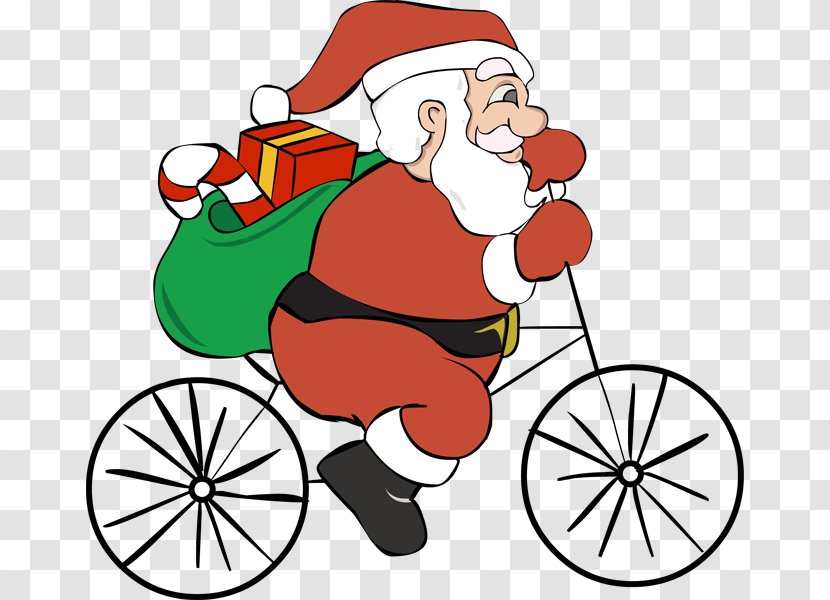 Santa Claus Bicycle Cycling Christmas Clip Art - Fictional Character - Cliparts Transparent PNG