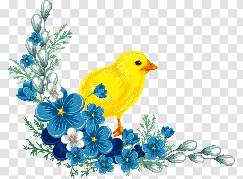 Blue Flower Clip Art - Beak - Yellow Chick Hand-painted Flowers Transparent PNG
