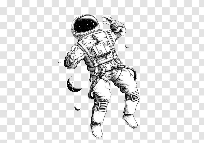 Astronaut Drawing Tattoo - Monochrome Transparent PNG