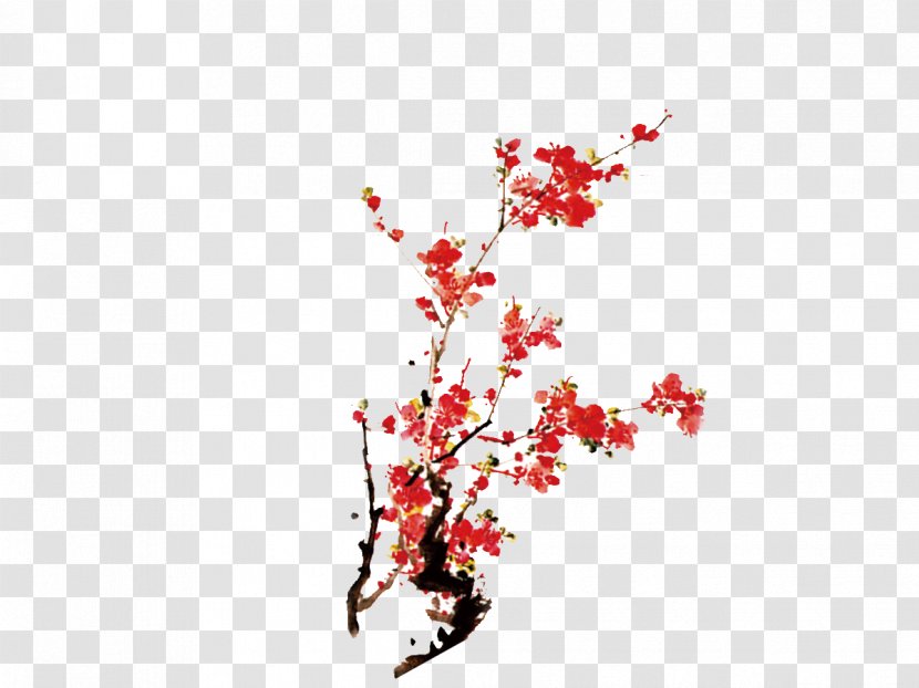 Plum Blossom Ink Wash Painting Poster - Leaf - Flower Transparent PNG
