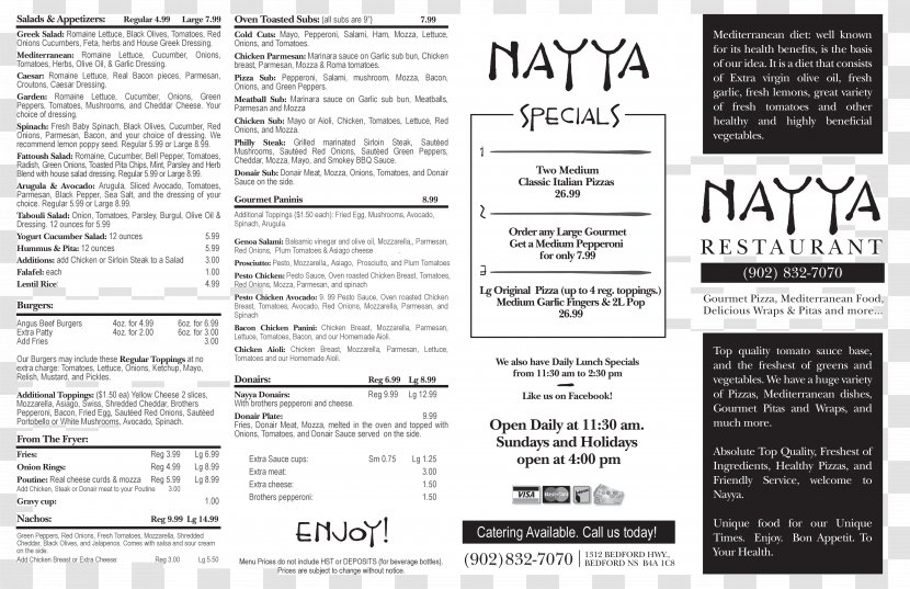 Nayya Pizza And Grill Italian Cuisine Restaurant Menu Transparent PNG