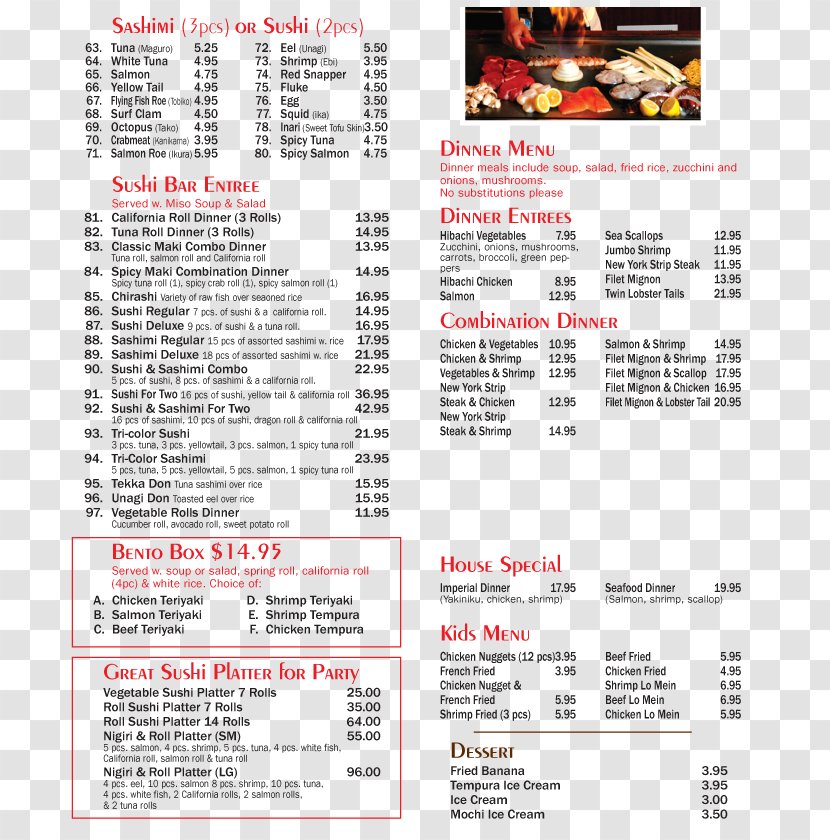 Tokyo Sushi & Grill Japanese Cuisine Menu Tempura - Cafe Transparent PNG