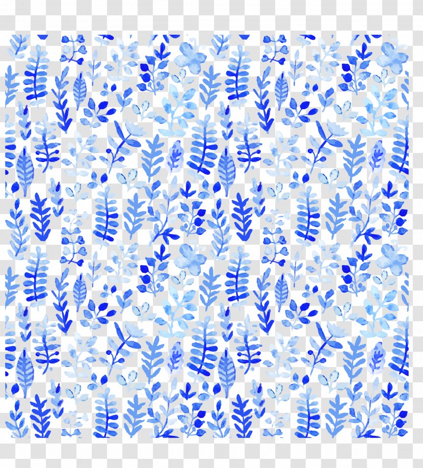 Watercolor Painting Pattern - Leaves Blue Background Transparent PNG