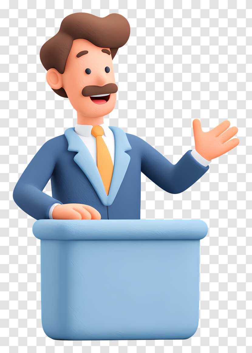 Businessman Giving Presentation - Cartoon Man Speaking At Podium Transparent PNG