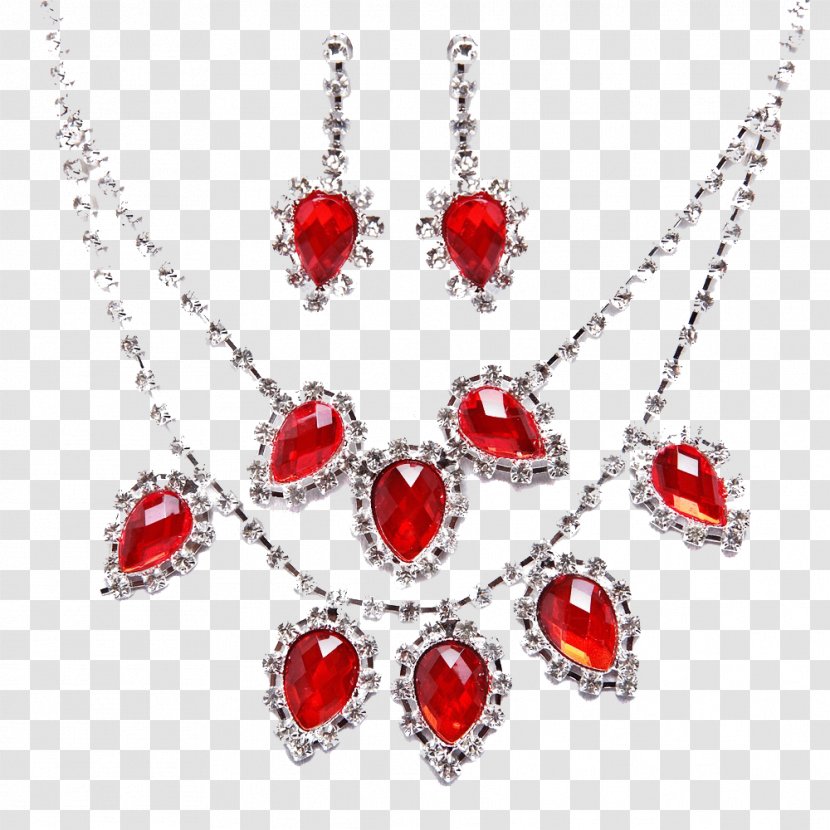 Earring Ruby Necklace Jewellery - Dress - And Earrings Transparent PNG