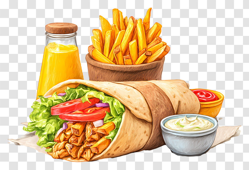 Chicken Shawarma Roll - Wrap And Fries Combo With Sauce Transparent PNG