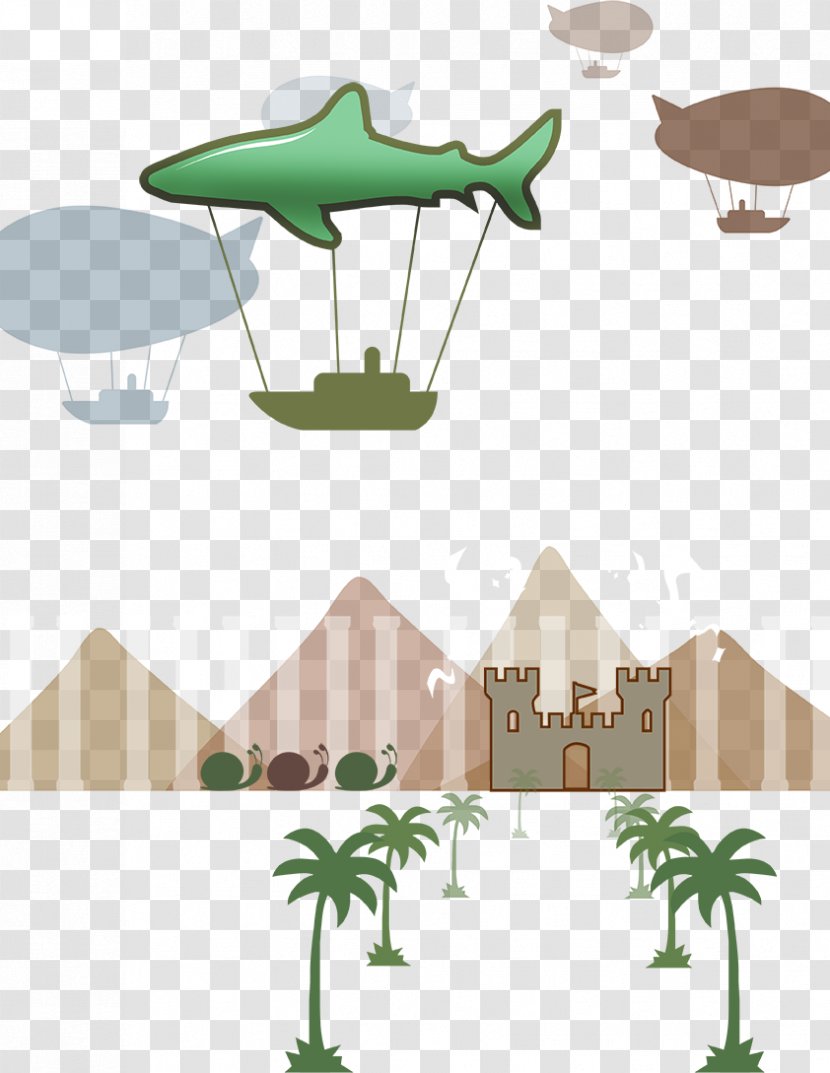 Cartoon Airship Illustration - Tree - Shark Airships And Trees Transparent PNG