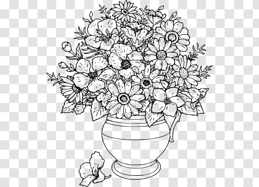 Coloring Book Drawing Vase Flower Rose - Monochrome Transparent PNG
