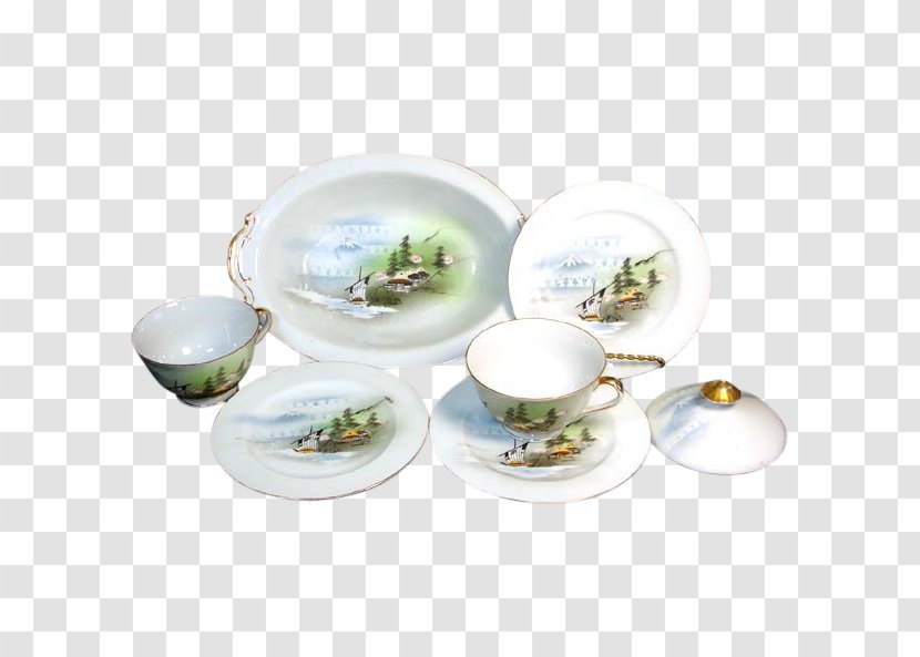 Plate Porcelain Saucer Ceramic Cup - Hand-painted Mountain Landscape Painting Transparent PNG