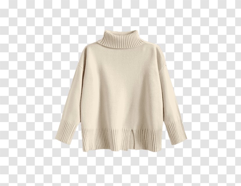 Polo Neck Sleeve Robe Sweater White - Beige - Pull Goods Transparent PNG