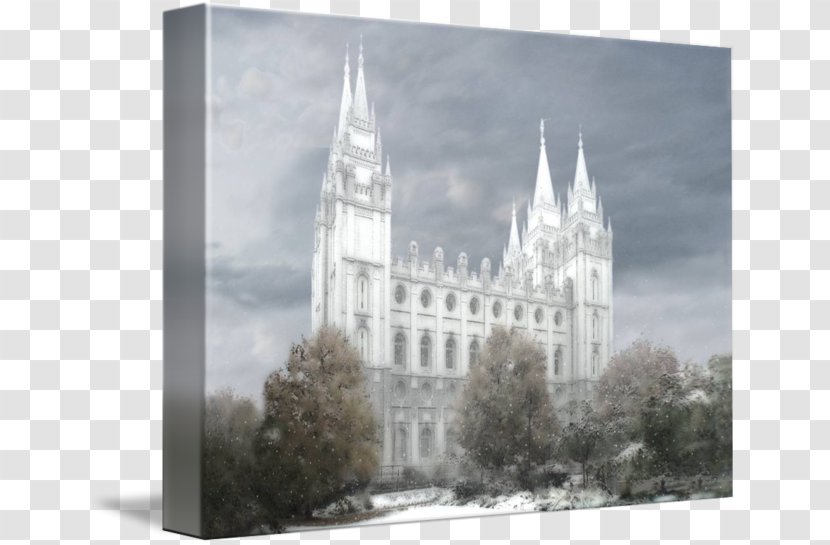 Salt Lake Temple Gallery Wrap Canvas Art Architecture - Winter - Facade Transparent PNG