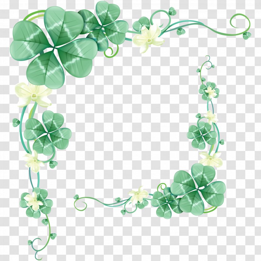 Four-leaf Clover Green - Gratis - Floral Border Design Transparent PNG