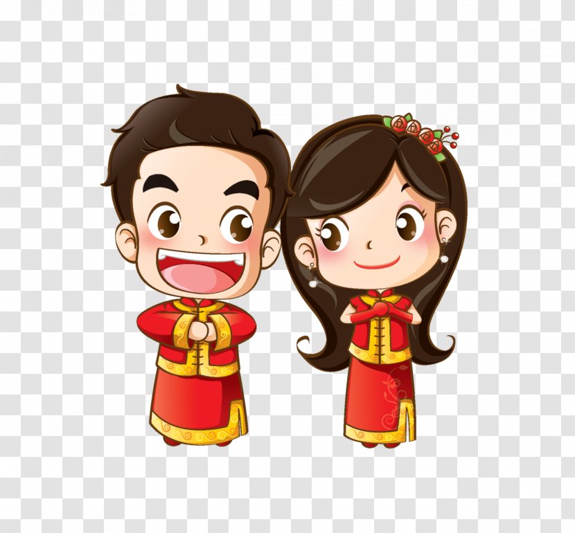 Wedding Invitation Cartoon Drawing - Happiness - Bride And Groom Transparent PNG