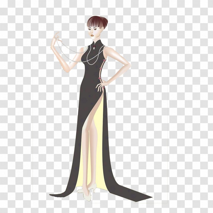 Gown Shoulder Cartoon - Watercolor - Fashion Woman Transparent PNG