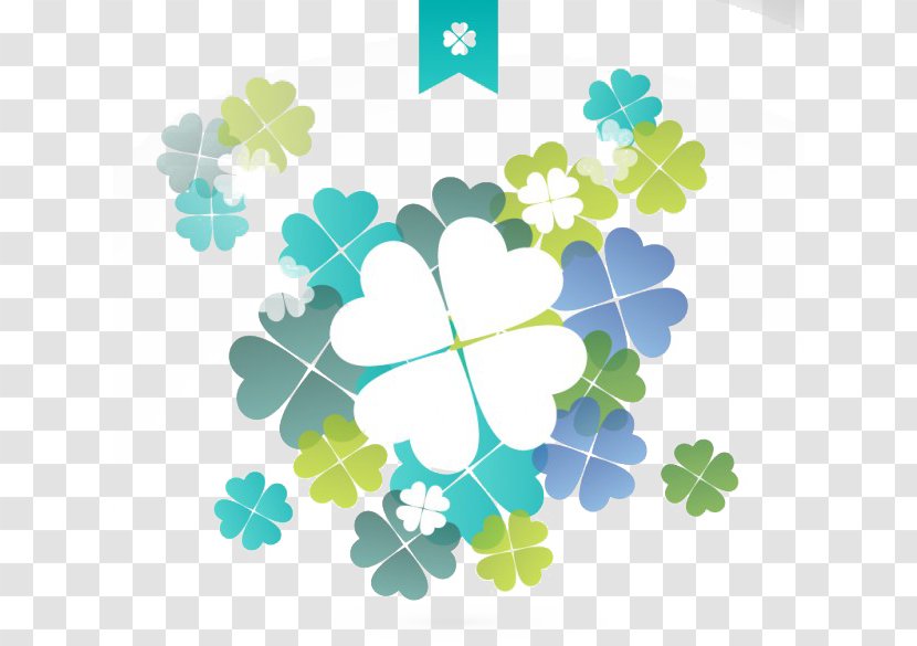 Shamrock Four-leaf Clover Download - Floral Design - Blue And Green Hues Transparent PNG