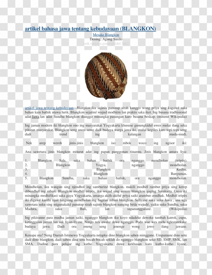 Javanese Blangkon Culture Article Gunung Kidul Regency - Text - Java Transparent PNG