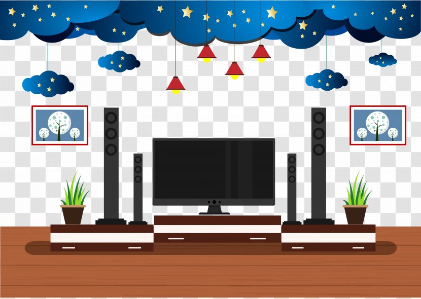 Living Room Adobe Illustrator - Furniture - Creative Flat TV Background Vector Transparent PNG