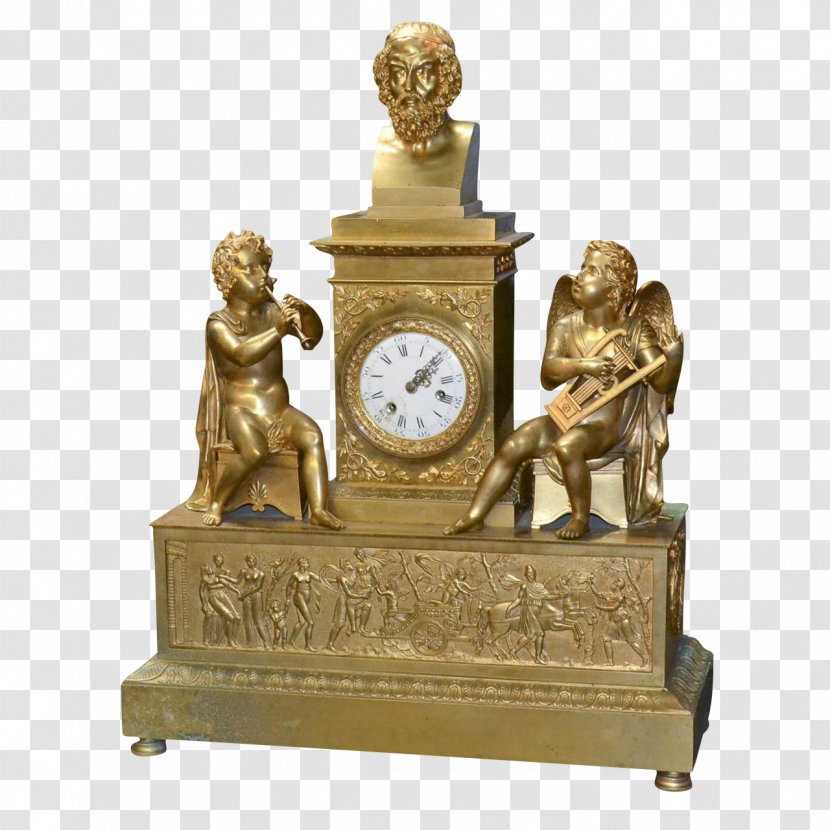 Mantel Clock Antique Fireplace Porcelain - Brass Transparent PNG