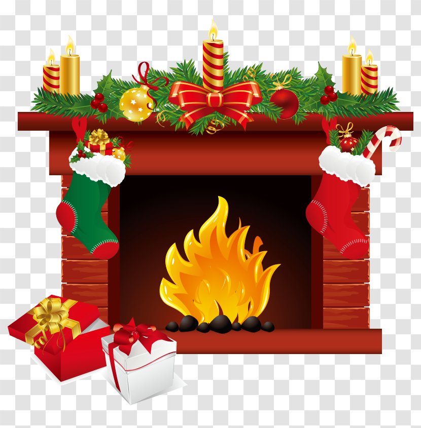 Santa Claus Christmas Fireplace Chimney Clip Art - Stockings - Vector Decorative Painting Transparent PNG