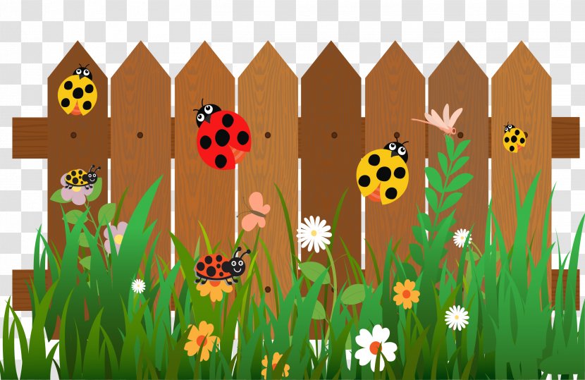 Fence Cartoon Ladybird - The Seven-star Ladybug On Transparent PNG