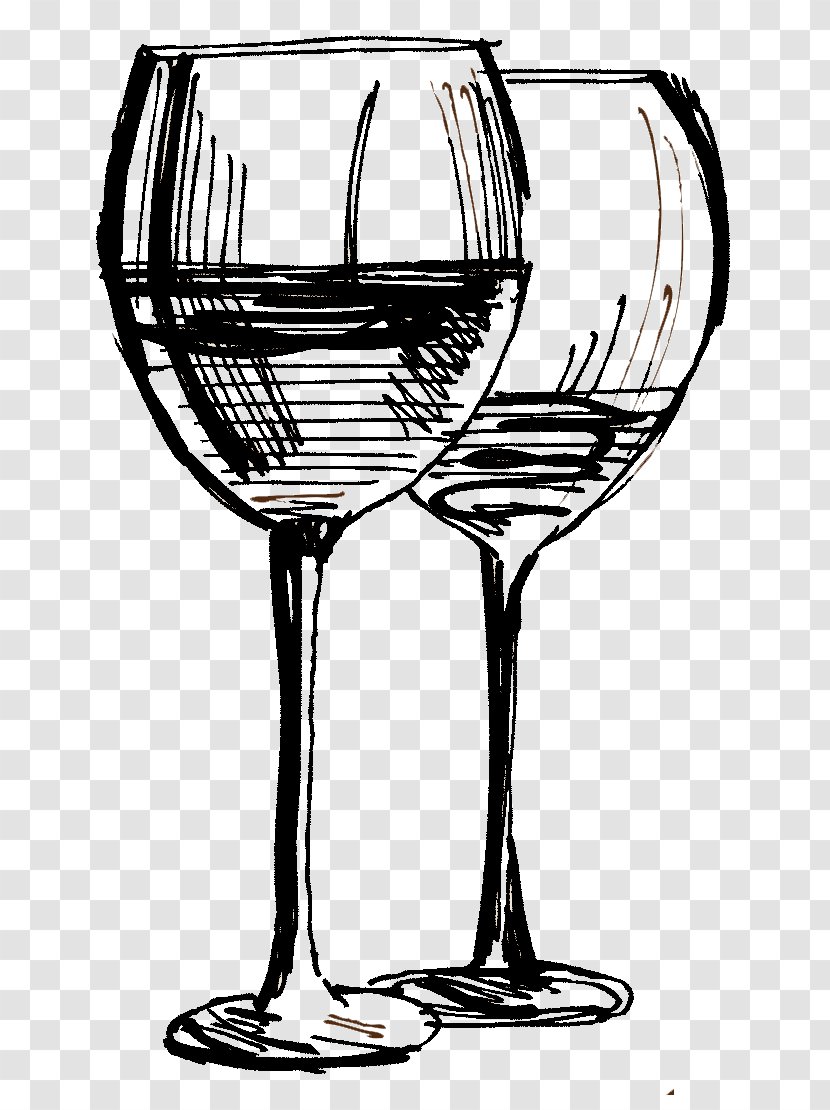 Wine Glass Red Champagne Restaurant - Monochrome Photography - Cafe Sketch Transparent PNG