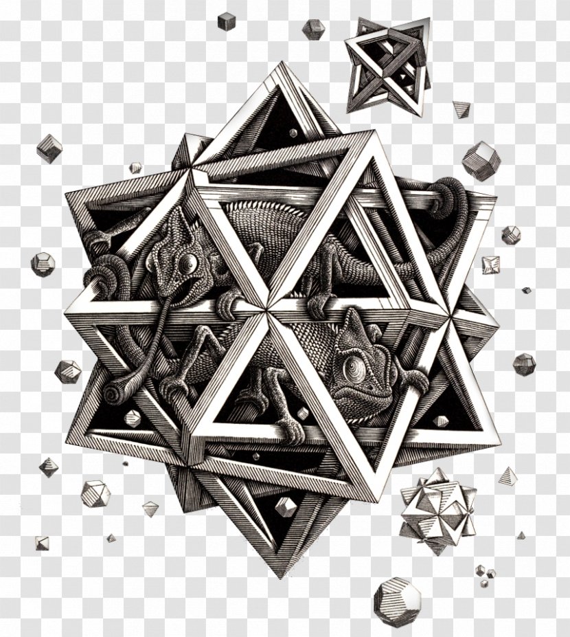 Stars Reptiles Escher In The Palace Drawing Hands Art - Monochrome - Painting Transparent PNG