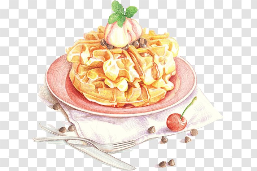 Pancake Waffle Food Watercolor Painting - Cake Transparent PNG