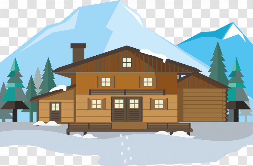 Log Cabin Chalet House - Animation - A Covered With Snow Transparent PNG
