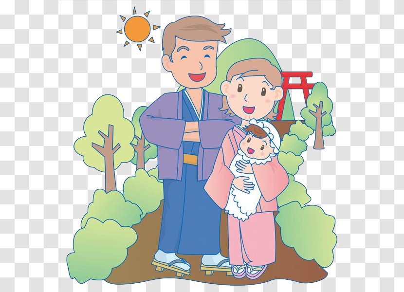 Shinto Shrine Parent Infant Illustration - Friendship - Parents Hold The Baby For A Walk Transparent PNG