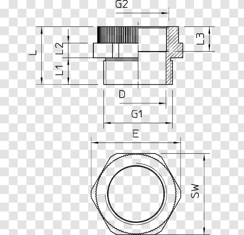 Cable Gland OBO BETTERMANN Hungary Kft. ISO Metric Screw Thread Technical Drawing - Data - Avi Systems Transparent PNG