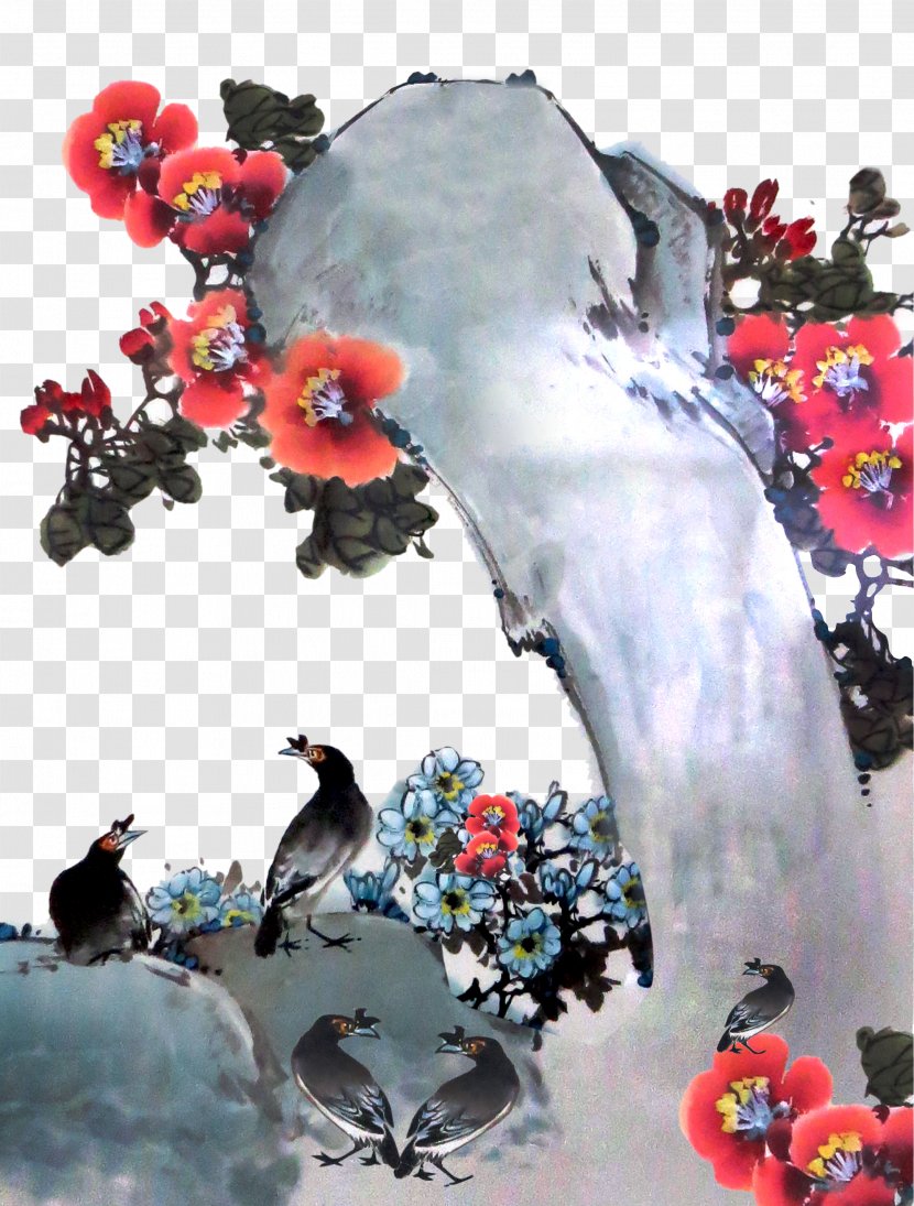 Bird Ink Painting - Chinese - Flowers And Birds Stone Transparent PNG