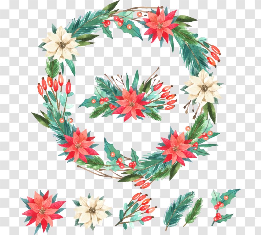 Flower Wreath Christmas Garland - Hand-painted Flowers Transparent PNG
