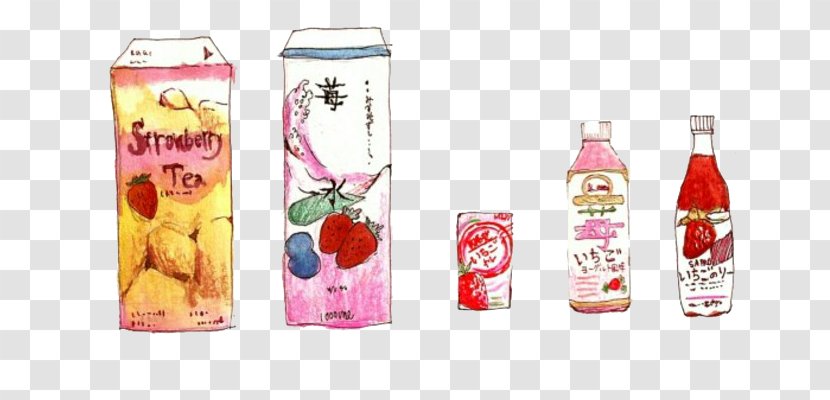 Juice Bento Edamame Milk Sushi - Cartoon Strawberry Drinks Transparent PNG