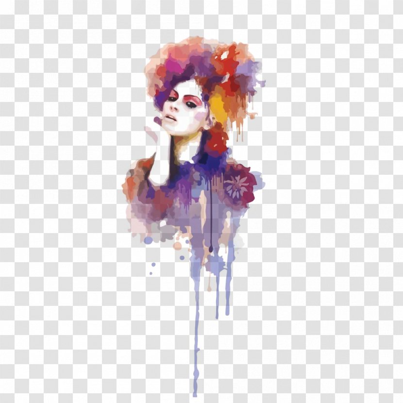 Watercolor Painting Woman Illustration - Cartoon - Free Portrait Drawing Buckle Material Transparent PNG