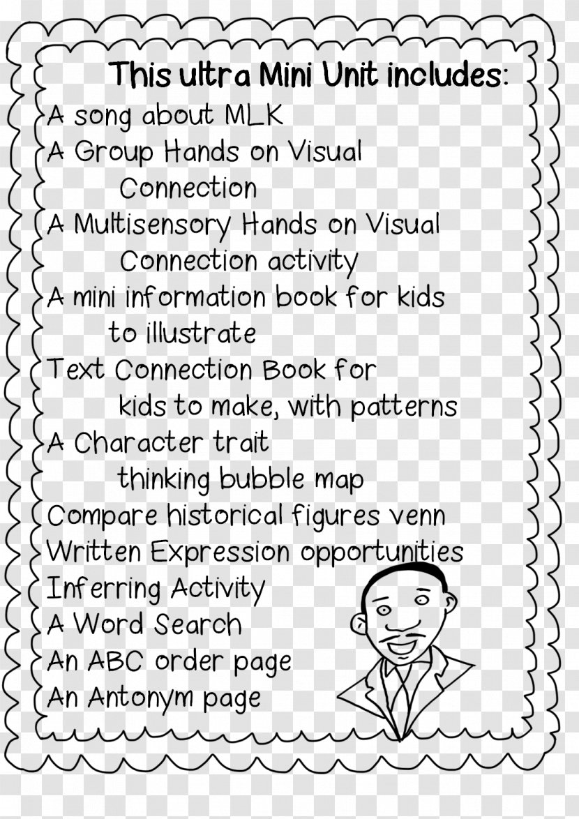 Black History Month First Grade Martin Luther King Jr. Day Worksheet - Text - And White Transparent PNG