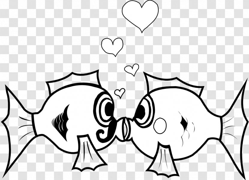 Kissing Gourami Fish Cartoon Clip Art - Heart - Black Love Pics Transparent PNG
