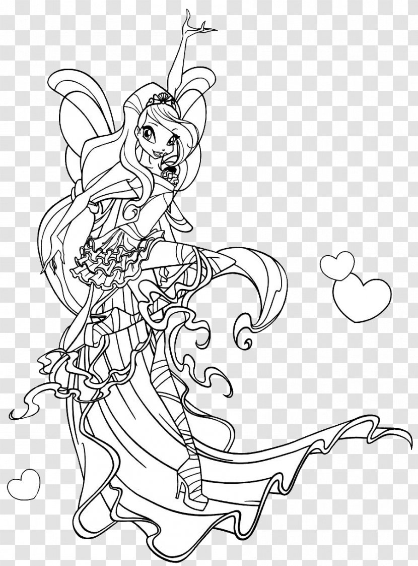 Bloom Flora Stella Tecna Coloring Book - Black And White - Winx Club Season 6 Transparent PNG