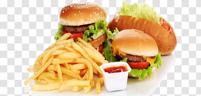 Fast Food Junk Hamburger French Fries Fried Chicken - Patty - Banner Transparent PNG